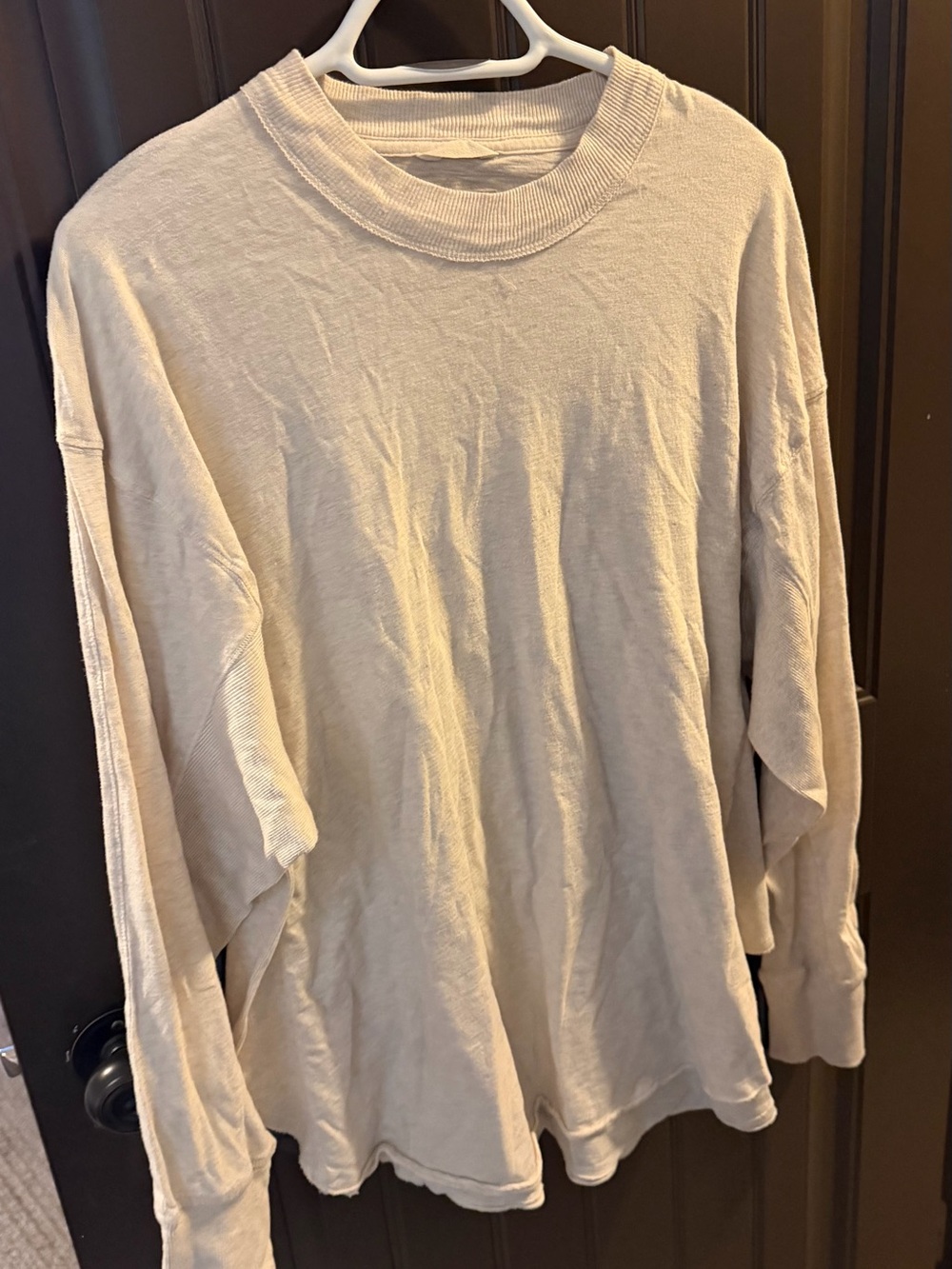 aerie Long Sleeve Crewneck Tee in Light Beige